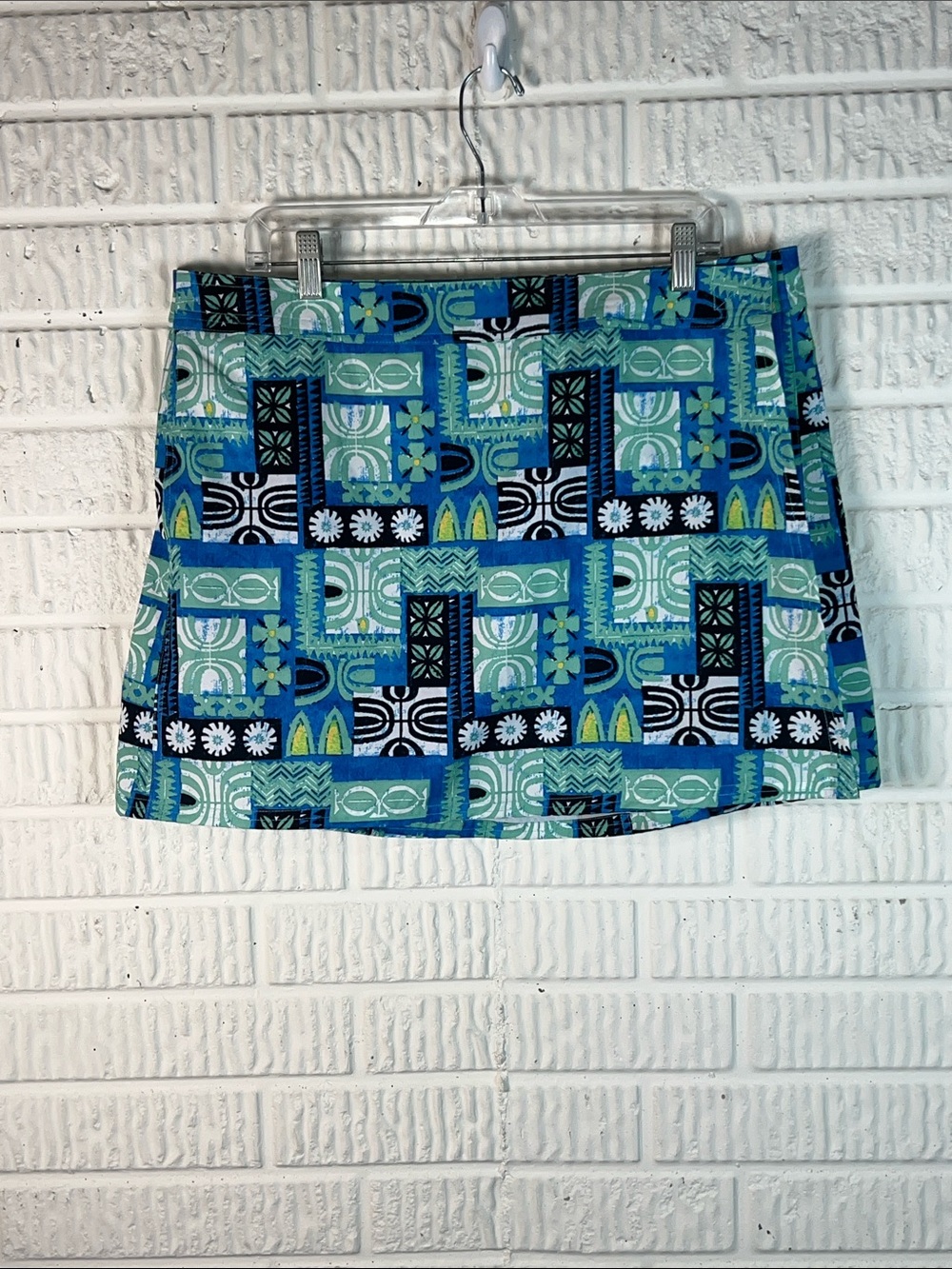 Rip Skirt Hawaii Blue & Green Geometric Print Mini Skirt Swim Coverup